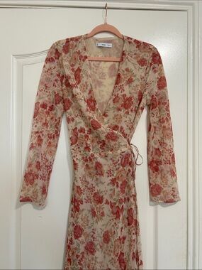 Mango Floral Wrap Dress in Cream and Rose